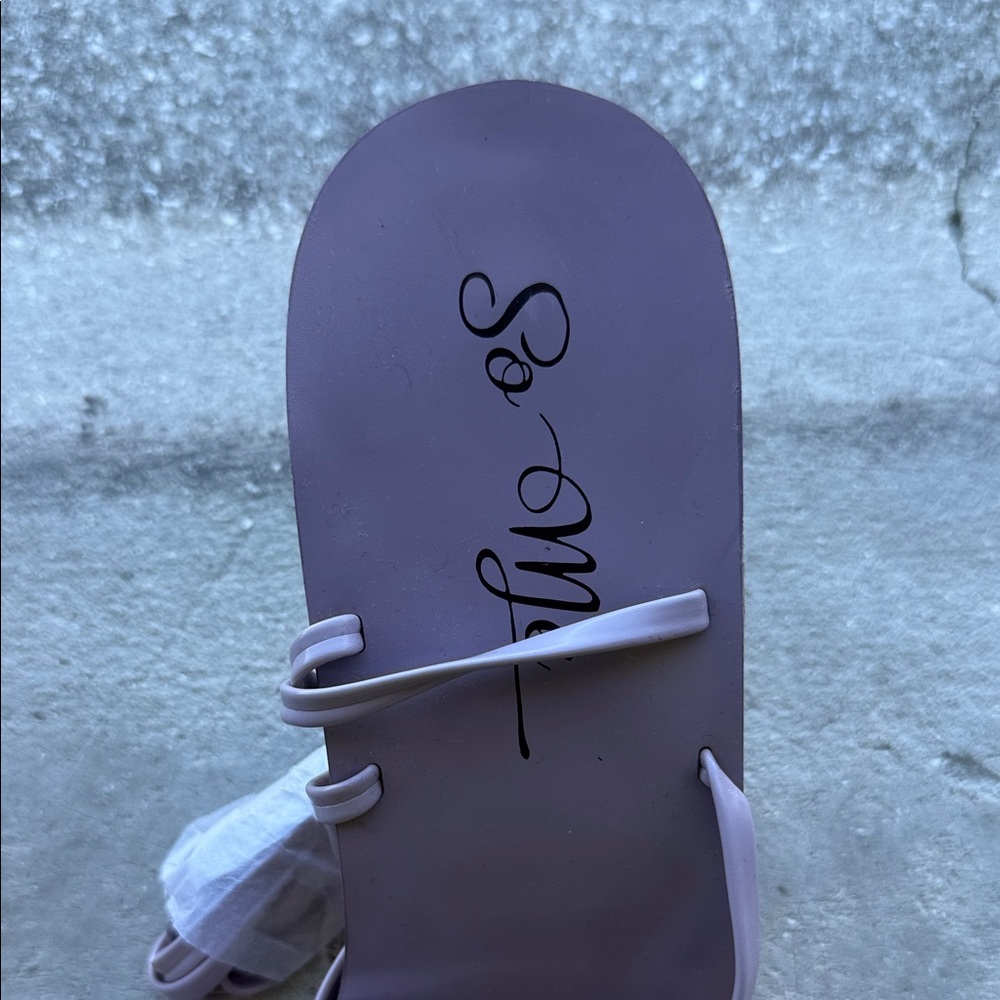 Lace-Up Flat Sandals in Lavender - Picture 3 of 9